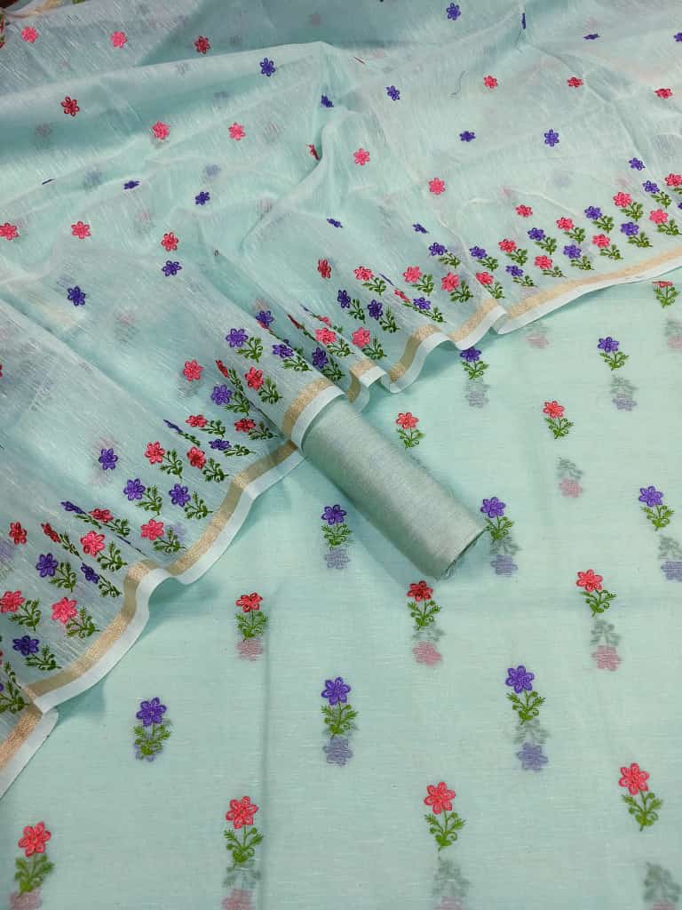 ShivaRatna Banarasi Linen Embroidery Suit Set
